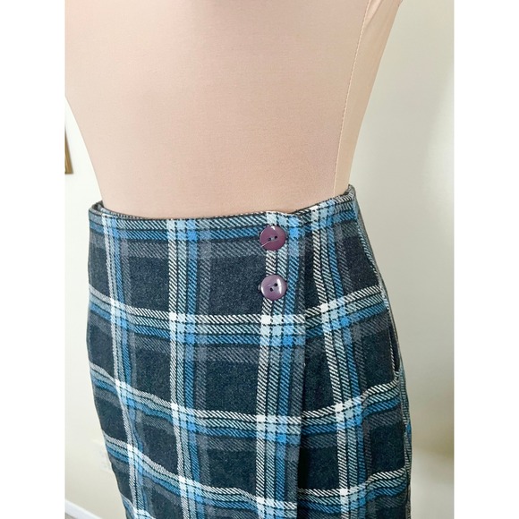 Vintage 34th & 10th 90s Blue Tartan Plaid Wrap Skirt - Picture 3 of 8